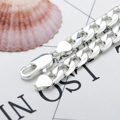 European Fashion Luxury Exaggeration Men's and Women's Bright 925 Sterling Silver Sideways Chain Necklace Exquisite Cuban Necklace Size Includes 16-30 inches