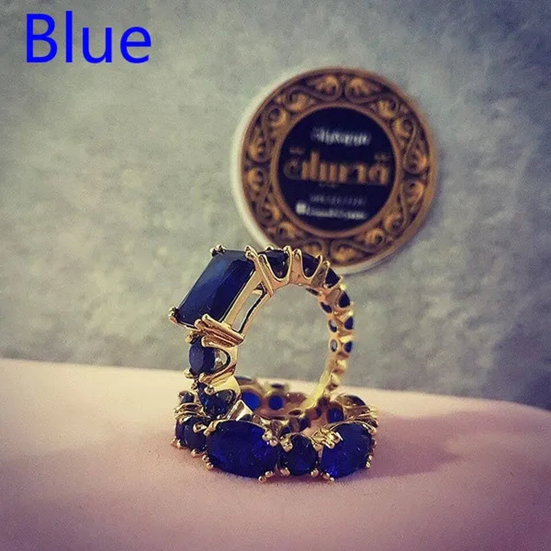 2Pcs/Set Antique Art Jewelry Luxury Exquisite  Elegant Woman Fashion Accessories Anniversary Gift Noble Princess Engagement Bride Wedding Banquet Ring Brand Jewelry Set Size US4-11Bague Femme
