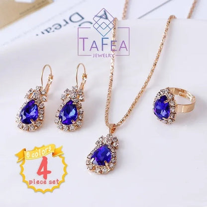 4 Pieces / Set Luxury Necklace Set Engagement Ring Earrings Pendant Beautiful Rose Gold Wedding Jewelry Set