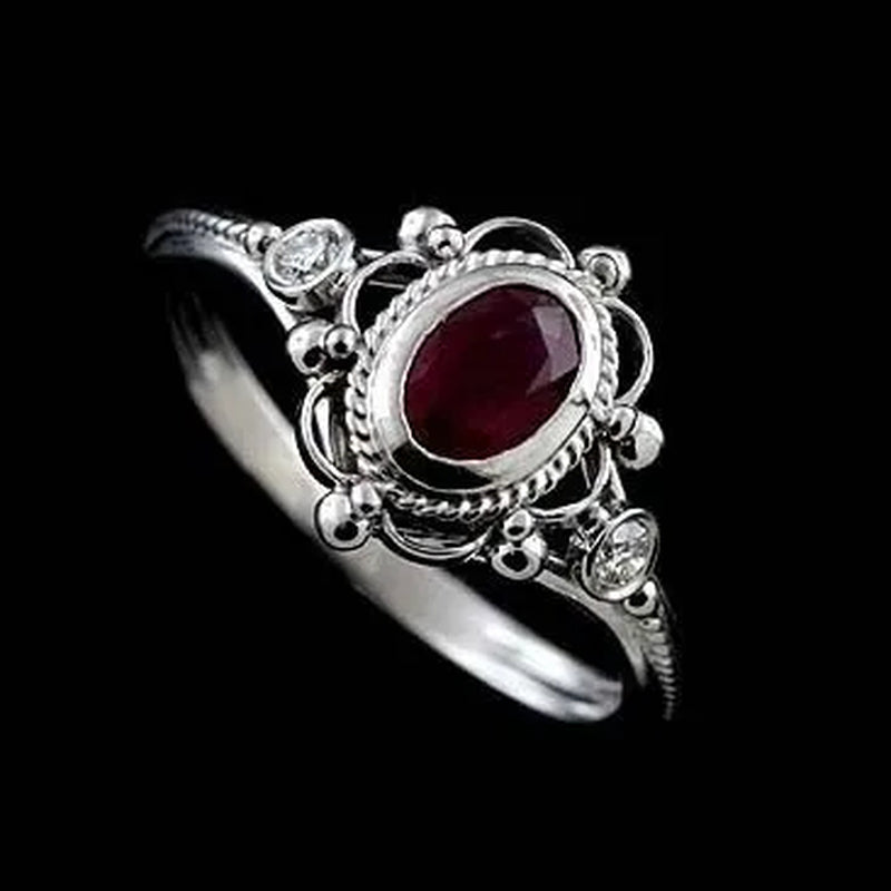 Vintage Women's Jewelry 925 Sterling Silver Ring Exquisite Amethyst / Ruby Antique Anniversary Gift Retro Proposal Engagement Rings Bridal Wedding Band Size 6 - 10