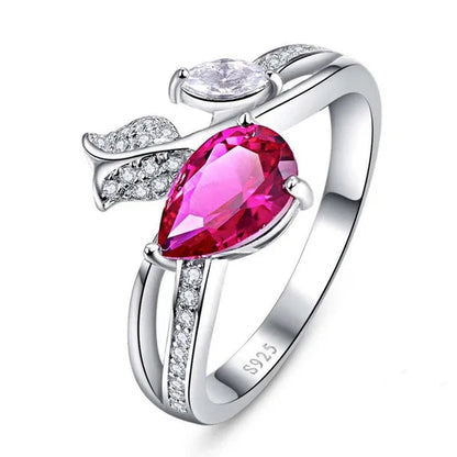 6*9Mm Pear Cut Sapphire & Ruby 925 Sterling Silver Jewelry Vintage Wedding Engagement Ring Christmas Gift Bride Engagement Anniversary Ring Size 6-10
