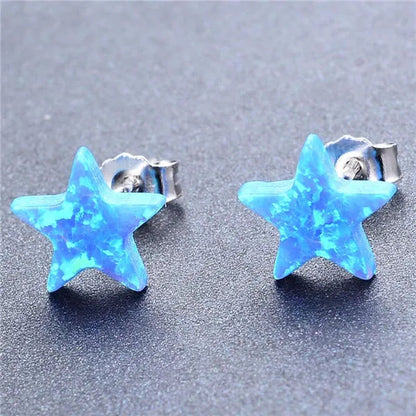 Fashion Elegant Five-Pointed Star Fire Opal Stud Earring S925 Sterling Silver Earring for Women Girl
