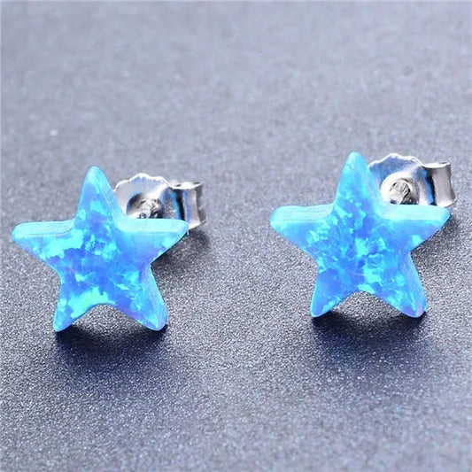 Fashion Elegant Five-Pointed Star Fire Opal Stud Earring S925 Sterling Silver Earring for Women Girl