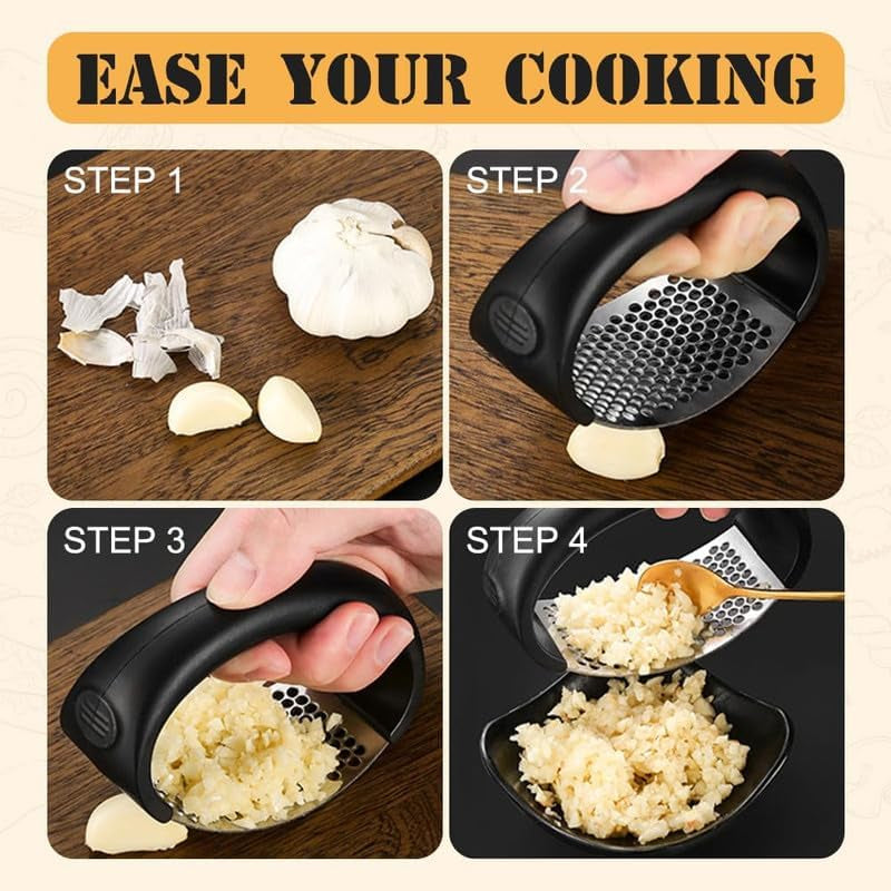 Garlic Press Rocker - 2024 NEW Stainless Steel Garlic Mincer Garlic Crusher with Peeler, New Innovative Garlic Chopper with Peeler and Scraper for Smash Garlic