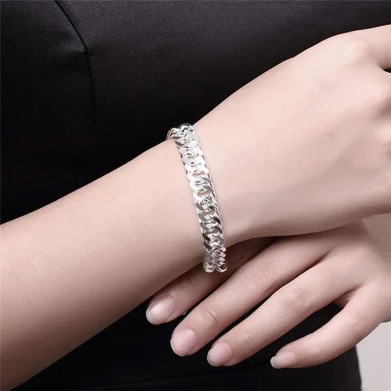 925 Sterling Silver 6MM/10MM Thick Tight Filled Heavy 925 Solid Silver Double Cuban Link Chain Necklace&Bracelet Fashion Jewelry Set(20/22/24 inches)for Women and Men