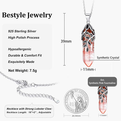 Crystal Necklace Sterling Silver Olive Leaf/Snake Wrap Clear Quartz Birthstone Pendant with Dainty Silver Rolo Chain, 18"+2", Great Birthday Gift for Women Girls