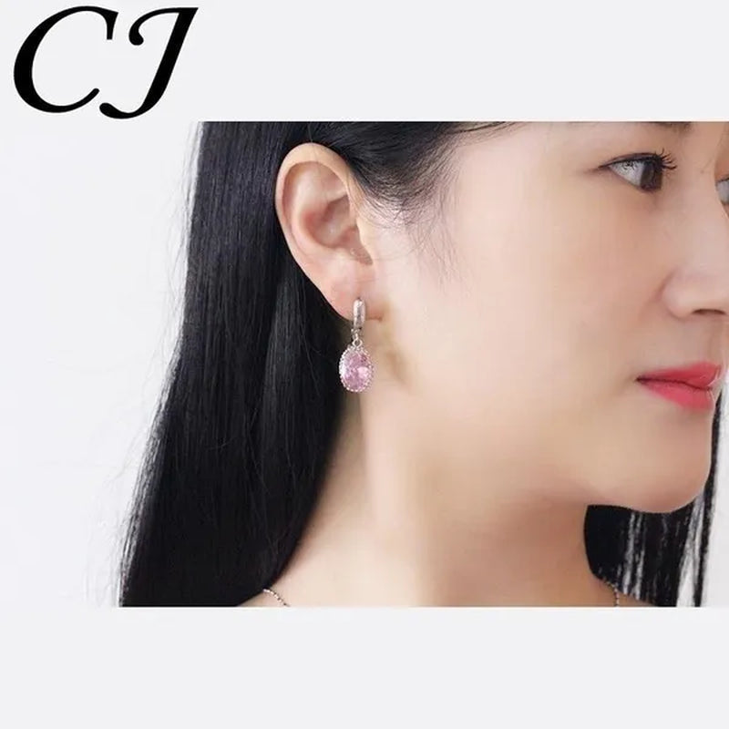 CANDICE Romantic Round Shaped Purple Crystal Sterling Silver Plated Jewelry Set For Party Necklace Earrings Ring Sets（US 6-9)