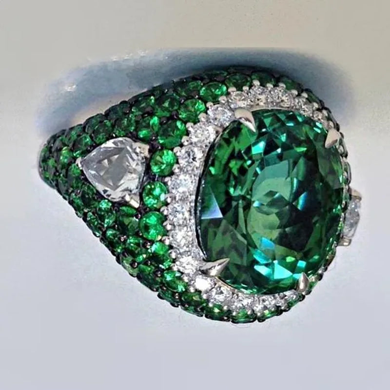 Exquisite Women Ladies Green Emerald Eternity Ring Anniversary Gift Engagement Bridal Wedding Jewelry Rings Size 4-12