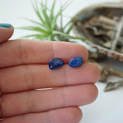 Handmade Lapis Lazuli Stud Earrings Sterling Silver, December & September Birthstone