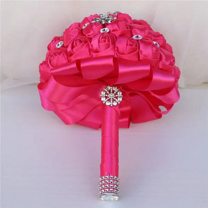 18CM Butterfly Love Diamond Brooch Bridal Bouquet Ribbon Silk Rose Wedding Simulation Flower Bouquet Handmade Bridesmaid Holding Flowers