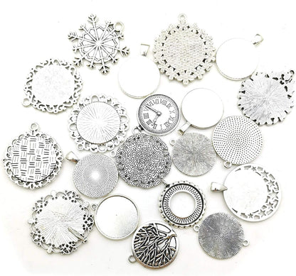 20Pcs Mixed Fit 25Mm Blank Bezel Pendant Trays Base Cabochon Settings Trays Pendant Blanks for Jewelry Making DIY Findings (M280)