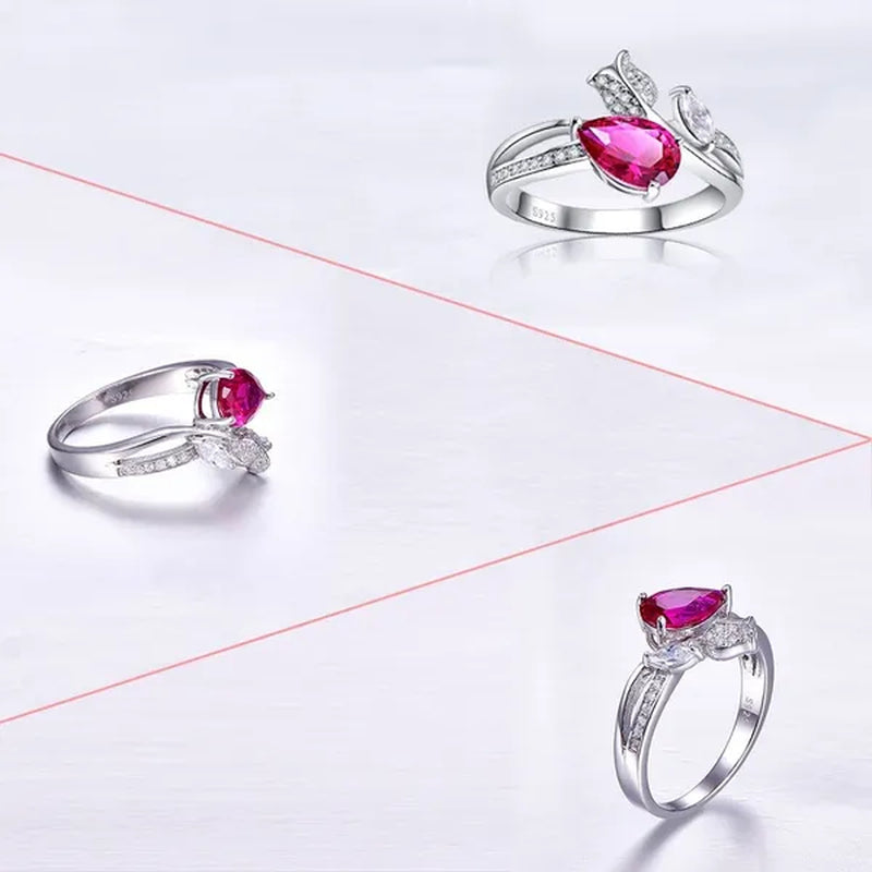 6*9Mm Pear Cut Sapphire & Ruby 925 Sterling Silver Jewelry Vintage Wedding Engagement Ring Christmas Gift Bride Engagement Anniversary Ring Size 6-10