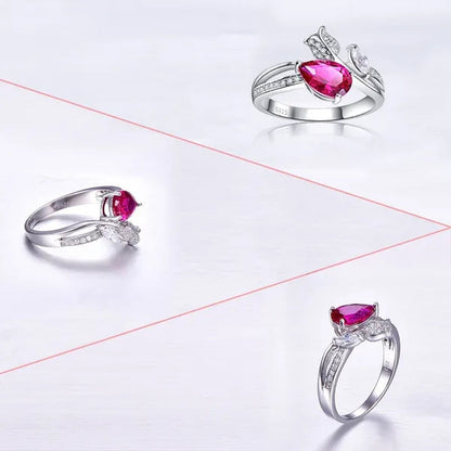 6*9Mm Pear Cut Sapphire & Ruby 925 Sterling Silver Jewelry Vintage Wedding Engagement Ring Christmas Gift Bride Engagement Anniversary Ring Size 6-10