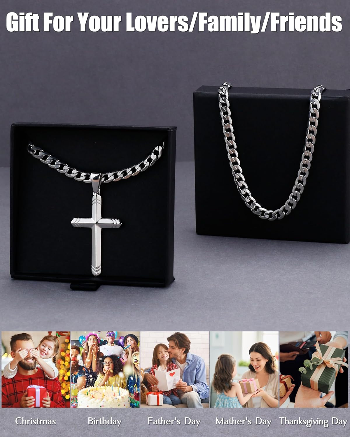 925 Sterling Silver Cross Necklace for Men Women, 5MM Durable Stainless Steel Non Tarnish Cuban Link Curb Chain with Silver Cross Pendant, Mens Cross Crucifix Necklaces Jewelry 16-30 Inches