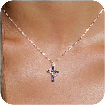 Cross Necklaces for Women Non Tarnish Dainty Gold/Silver/Rosegold Cubic Zirconia Pendant Necklace for Women Trendy Simple Gold/Silver Cross Charm Necklace Waterproof Jewelry for Women