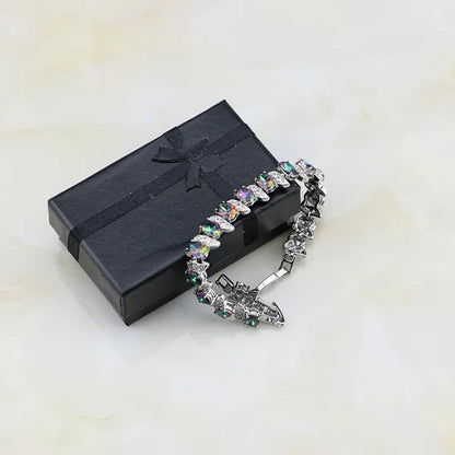 Mystic Rainbow Fire Created Topaz 925 Silver Bracelet Charm For Women