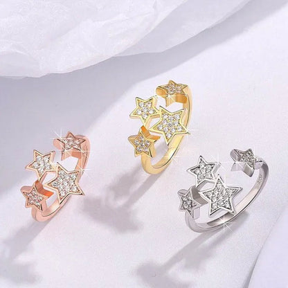 Trendy Women Open Ring Diamond Star Rings For Bridal Wedding Adjustable Rings