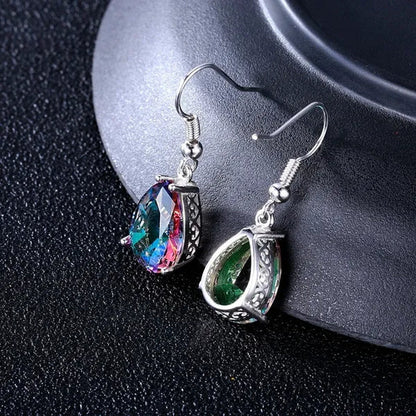 925 Sterling Silver 10 * 14 Mystic Rainbow Topaz Gemstone Hook Earrings