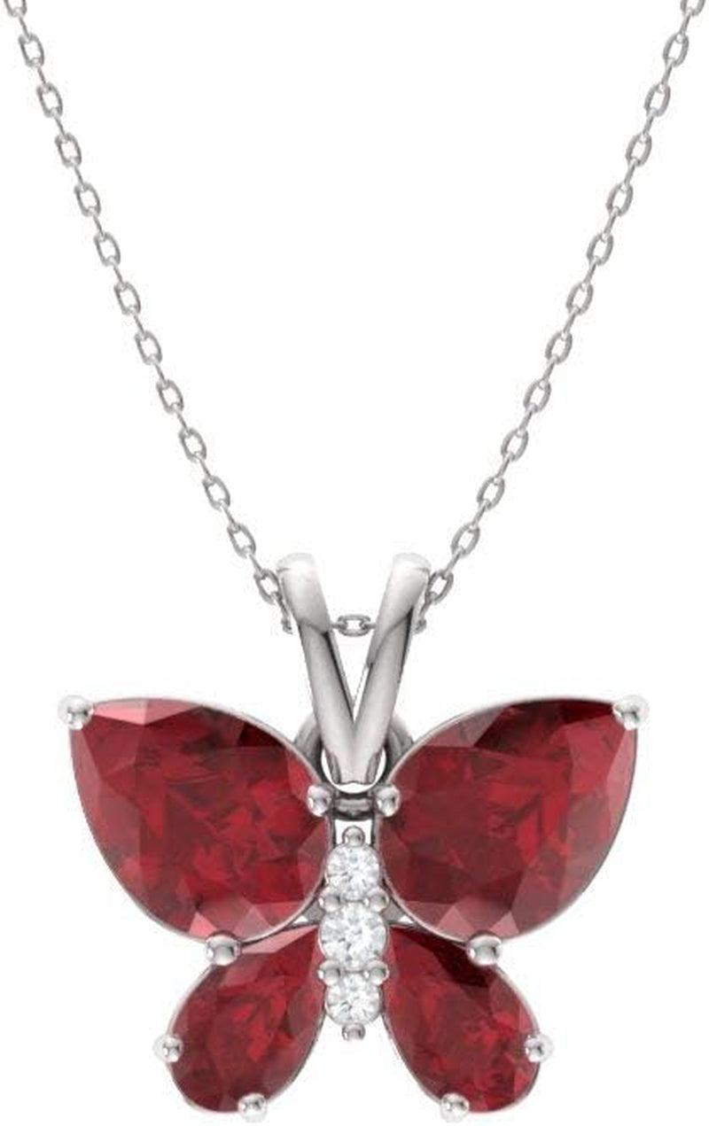 Natural and Certified Gemstone and Diamond Butterfly Petite Necklace in 14K White Gold | 1.04 Carat Pendant with Chain