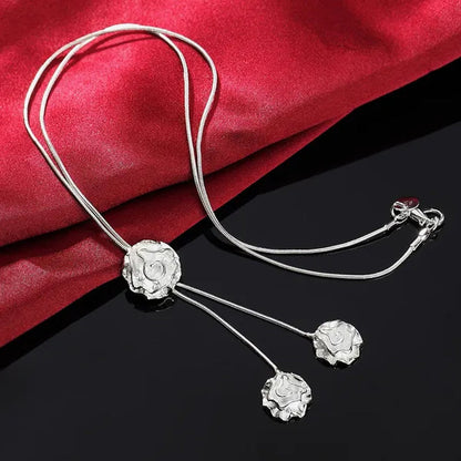 Women'S Fashion 925 Sterling Silver Rose Flower Earrings Elegant Necklace Rings Bracelets Bangle Bridal Wedding Jewelry Set