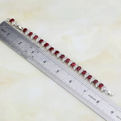 Red Ruby White Topaz 925 Sterling Silver Jewelry Charm Bracelet Christmas Gifts for Women