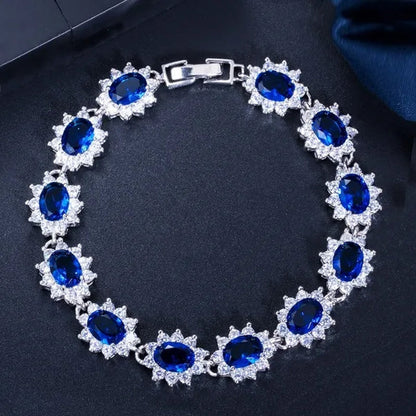 GLORIYA Summer New Bracelets Bangles for Women Red Cubic Zirconia Stone 925 Sterling Silver Plated Fashion Style Jewelry（Size :18 cm）