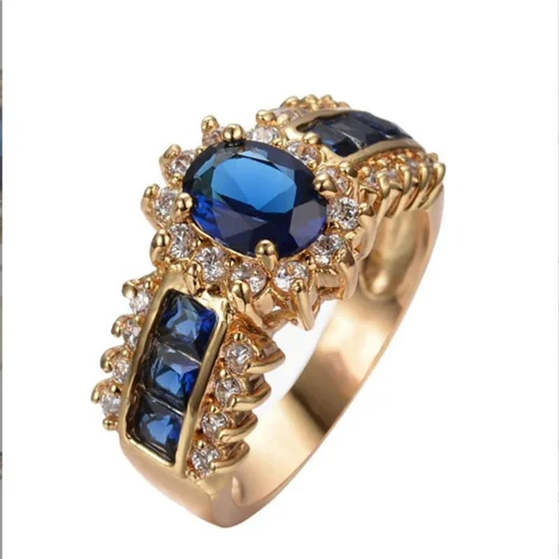 HOT Brand  Fashion Oval Cut Blue Sapphire&Red Ruby Wedding Ring 18k White Gold Jewlry for Women