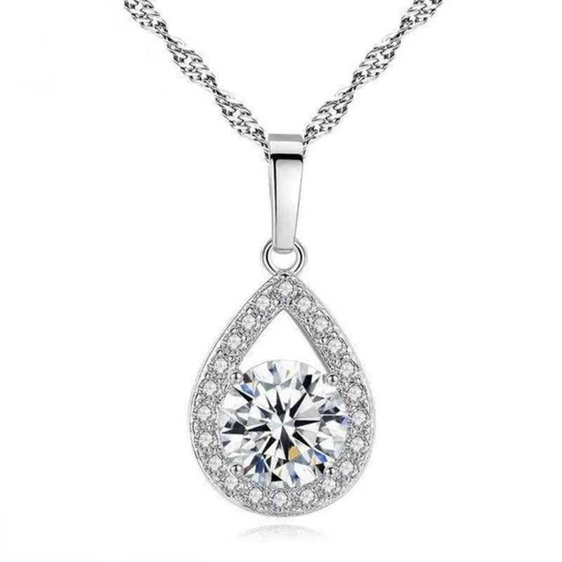 Delicate Teardrop Plated Moissanite Cubic Zirconia Necklace for Women Bridal Engagement Wedding Fine Jewelry Gift