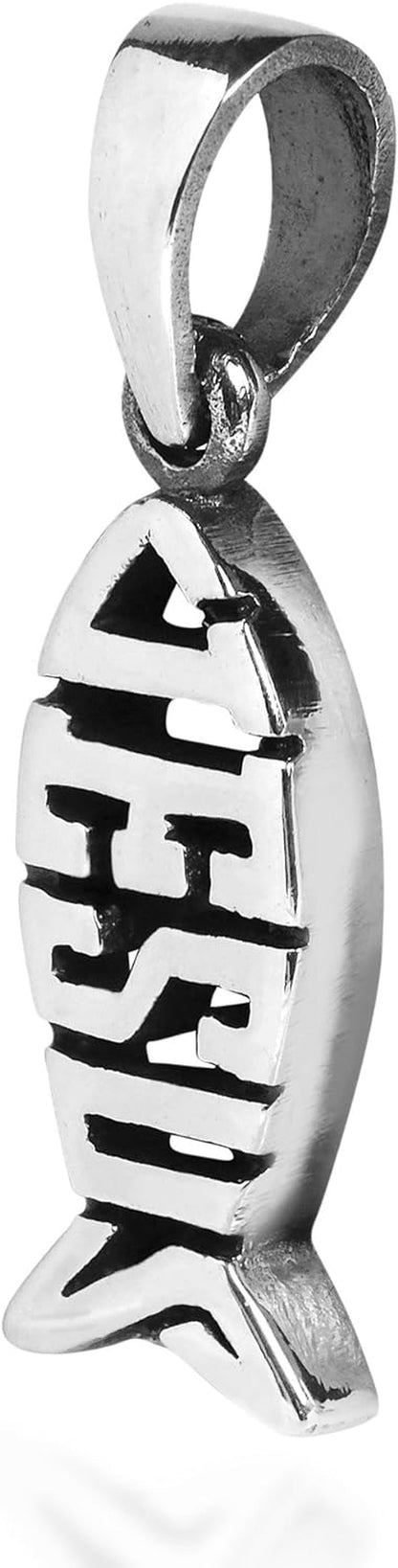 Jesus Fish Ichthys Christian Symbol .925 Silver Pendant or Charm