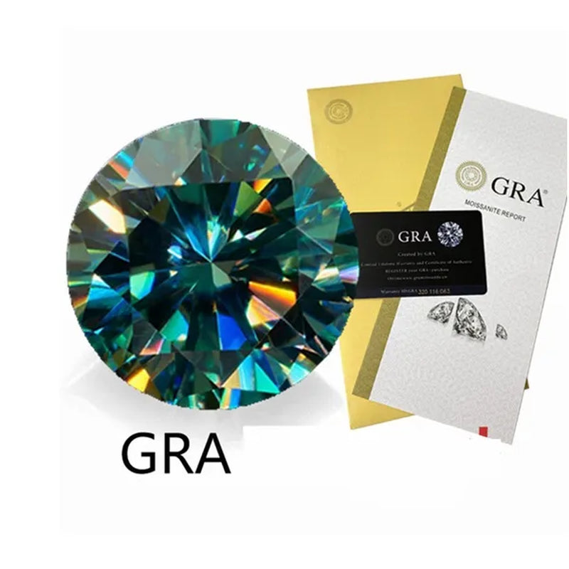 Top Moissanite With Certificate Real Brilliant Loose Moissanite Blue Green Color Round Cut Diamond 6.5 MM 1CT