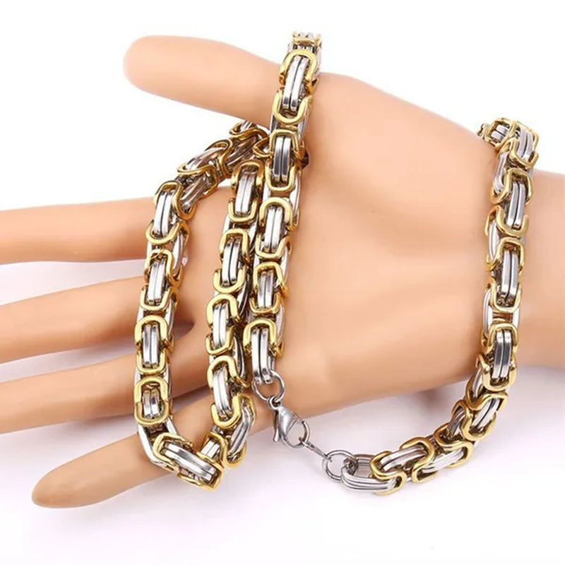 Men‘s Fashion Necklace Stainless Steel Silver Gold Box Byzantine Chain Necklace 18inch-26inch
