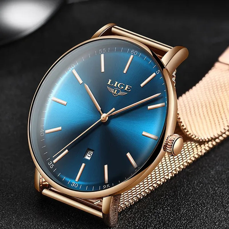 2019 LIGE Luxury Rose Gold Ladies Watch Simple Fashion Casual Ladies Watch Ultra-Thin Waterproof Quartz Watch Montre Femme