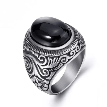 Men's Women's Natural Oval Black Onyx Gem Silver Gold Stainless Steel Ring Gift Jewelry Plus Size 8-15