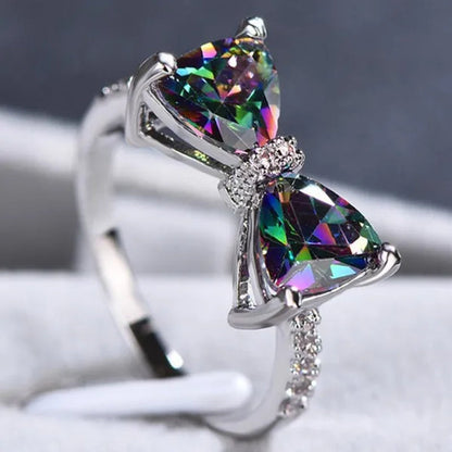 Cute Women Ring 925 Sterling Silver Bowknot Topaz Rings Girl Daily Casual Party Gemstone Rings Jewelry Gift