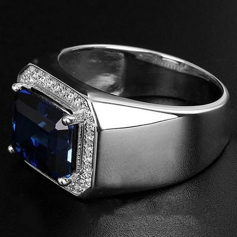 Men'S Ring Inlaid Sapphire Emerald Square Diamond Domineering Open Ring