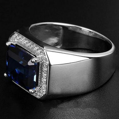 Men'S Ring Inlaid Sapphire Emerald Square Diamond Domineering Open Ring