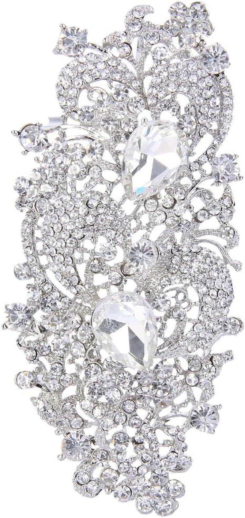 Austrian Crystal 4.1 Inch Royal Flower Pattern Wedding Brooch Clear