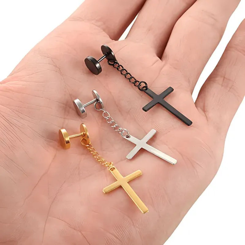 Fashion Barbell Earrings Stainless Cross Earrings Stainless Steel Cross Earrings Men