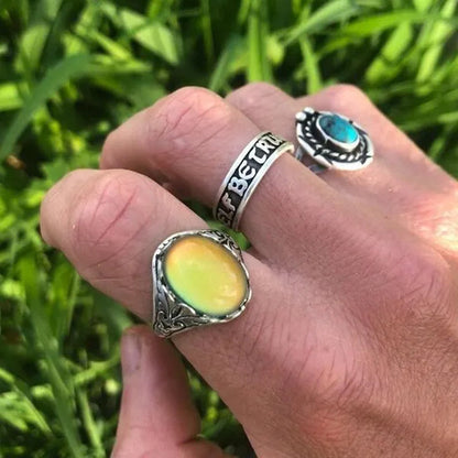 Retro Ring for Women Inlaid with Temperature-sensitive Change of The Color of The Main Stone Atural Stone Gemstone Ring Wedding Party Jewelry Accessories Gift