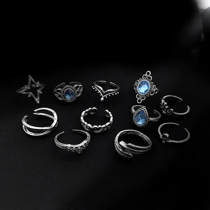 New 60Pcs Womens Rings Silver Gold Plated Rhinestone Vintage Jewelry Bohemian Style Finger Joint Ring Party Favor Gifts