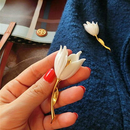Travet White Gold Tulip Flower Brooch Pin Large Tulip Lapel Pin for Sweater Coat