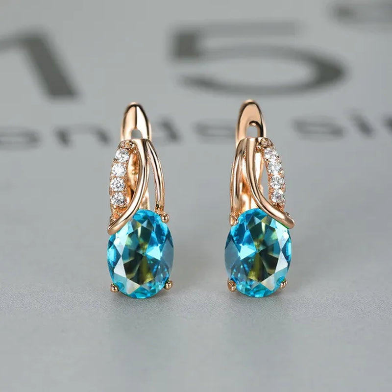 Exquisite 18K Gold Filled Oval Cut Aquamarine Clip on Earrings Woman Huggie Stud Christmas Birthday Gift Diamond Jewelry Bridal Lady Earrings