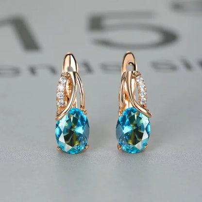 Exquisite 18K Gold Filled Oval Cut Aquamarine Clip on Earrings Woman Huggie Stud Christmas Birthday Gift Diamond Jewelry Bridal Lady Earrings