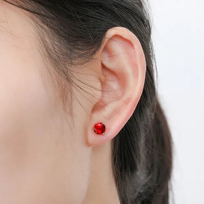 18K Gold Three-Prong Martini Round Ruby Stud Earrings Bride Wedding Engagement Jewelry Gifts 7mm/8mm