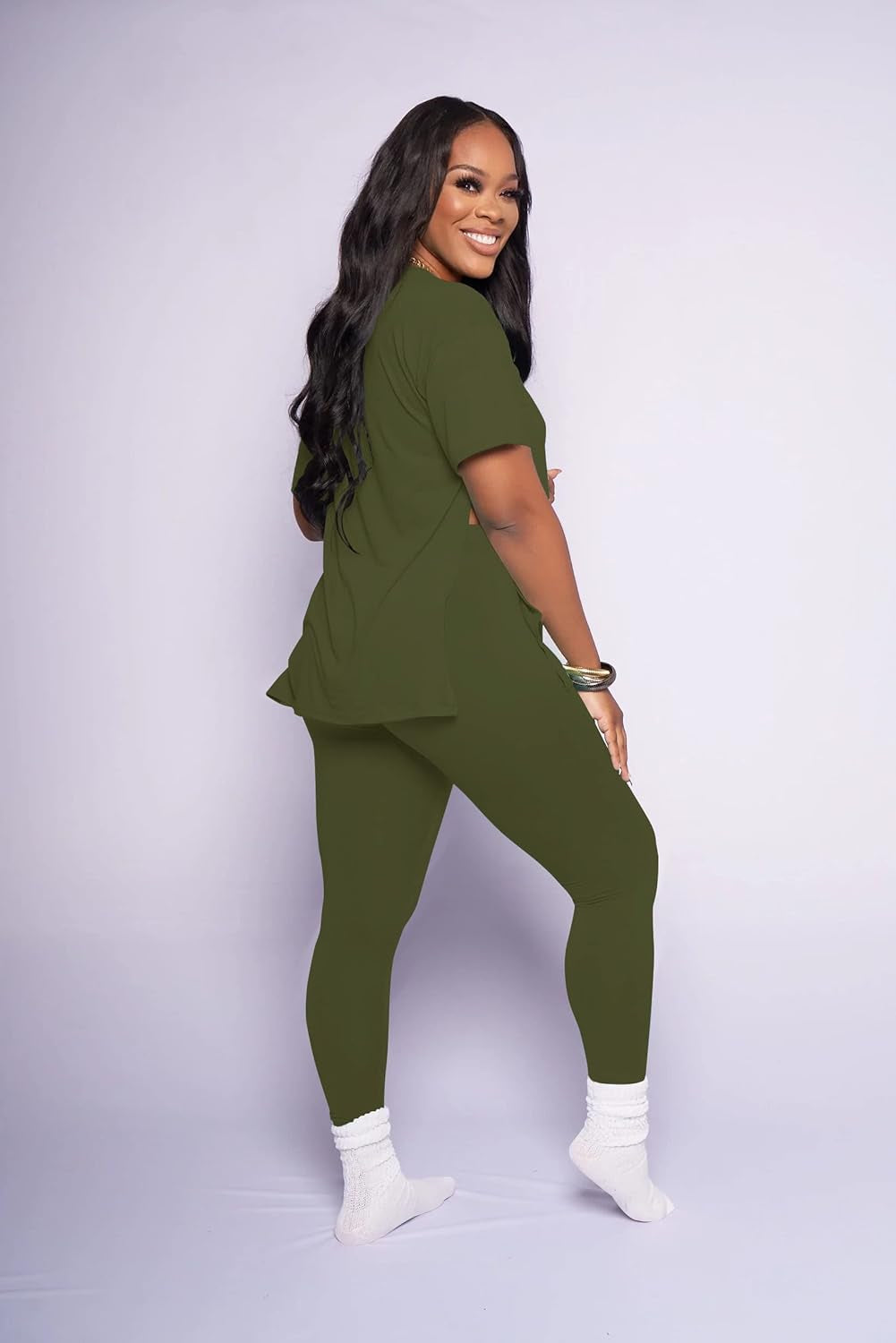 Lounge Sets for Women Two Piece Outfits Pullover Tops and Long Pants Tracksuit Sweatsuits Armygreen M
