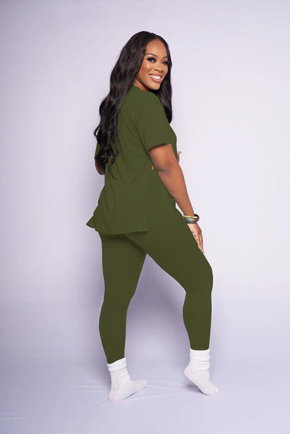 Lounge Sets for Women Two Piece Outfits Pullover Tops and Long Pants Tracksuit Sweatsuits Armygreen M