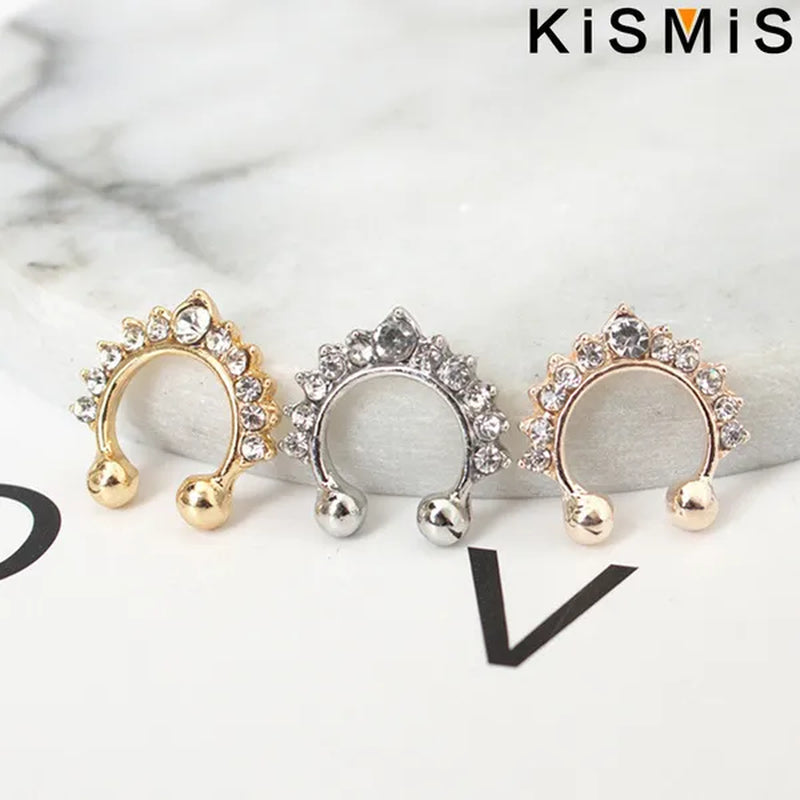 KISMIS 1PC/2Pcs Fashion Alloy Diamond Nose Rings Lip Ring Sexy Faux Septum Rings Fake Piercing Women Man Unisex Earring