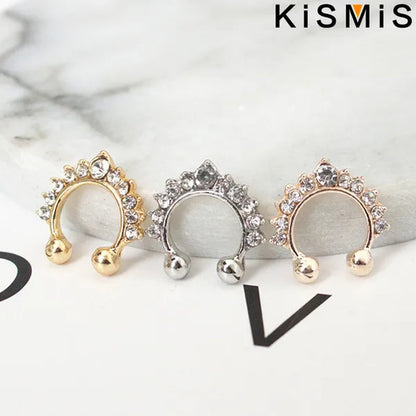 KISMIS 1PC/2Pcs Fashion Alloy Diamond Nose Rings Lip Ring Sexy Faux Septum Rings Fake Piercing Women Man Unisex Earring