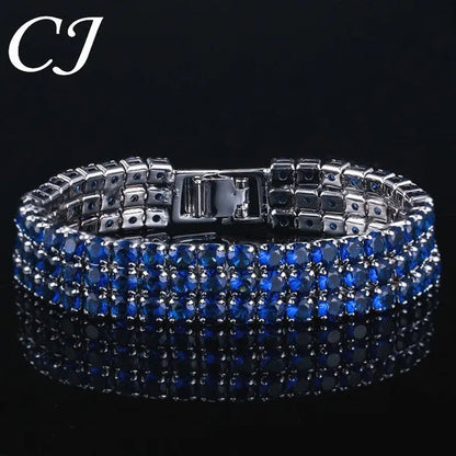 CANDICE Exquisite Hand-Inlay 3 Rows Round Cut Shining CZ Silver Plating Wide Bracelets Bangles High Quality Female Wedding Party Jewelry