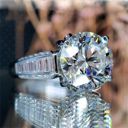 925 Sterling Silver Shiny Full Diamond Gemstone Ring Cubic Zirconia Rings 5 Carat CZ Diamond Multi Row Ring Eternity Engagement Wedding Band Ring for Women